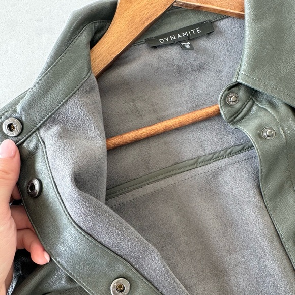 Green Faux Leather Shirt Jacket with velvet interior. Size XS. Dynamite. - Picture 5 of 6